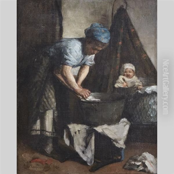 Wash Day Oil Painting by Louis Capdevielle