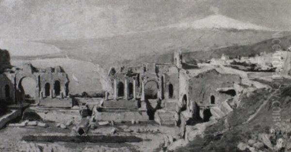 Ancient Ruins And Volcano, Sicily Oil Painting by Gaetano Capone