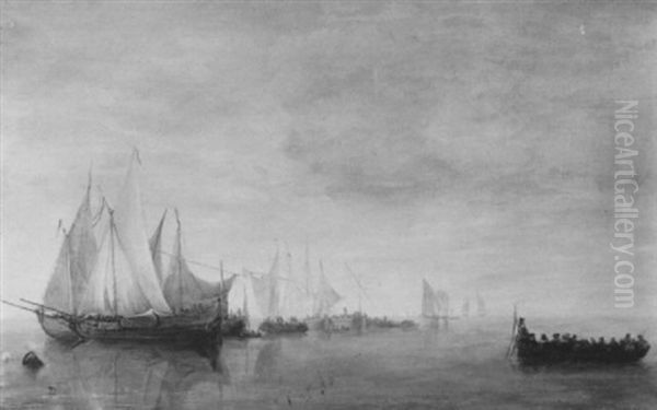 Schiffe Auf Ruhiger See Oil Painting by Jan Van De Cappelle