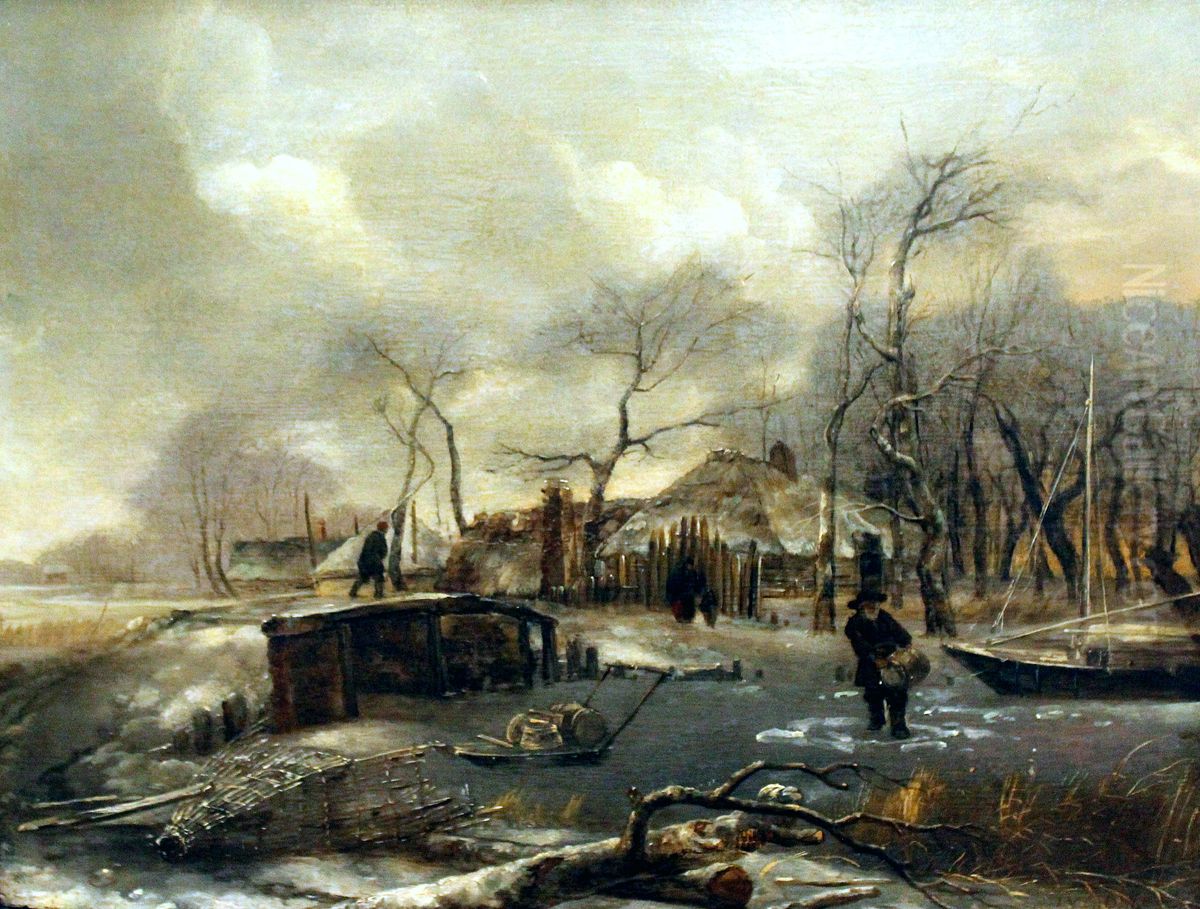Winter Landscape Oil Painting by Jan Van De Cappelle