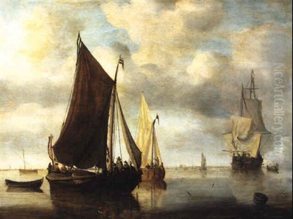 Shipping In A Calm Oil Painting by Jan Van De Cappelle