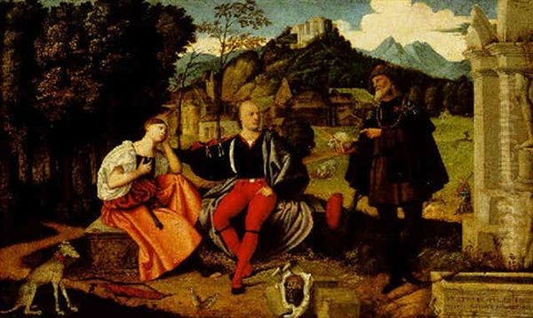 A Pair Of Lovers And A Pilgrim In A Landscape Oil Painting by Domenico CAPRIOLO