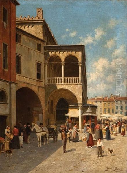 Scene De Marche En Italie Oil Painting by Jacques Francois Carabain