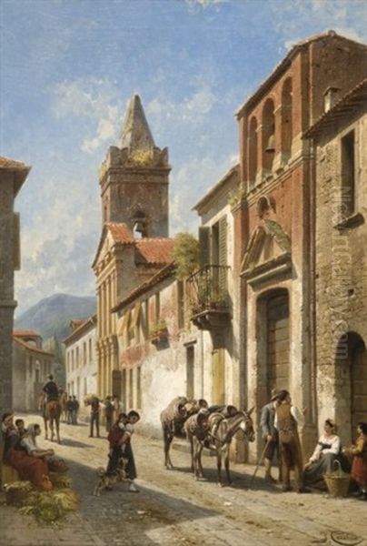Vue De La Via Basilica A Pescara Oil Painting by Jacques Francois Carabain