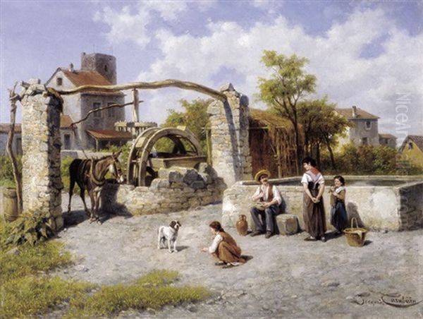 Une Noria Entre Bordighera Et Ventimiglia (italie) Oil Painting by Jacques Francois Carabain