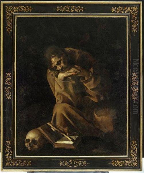 Saint Francis In Contemplation Oil Painting by Michaelangelo Merisi Da Caravaggio