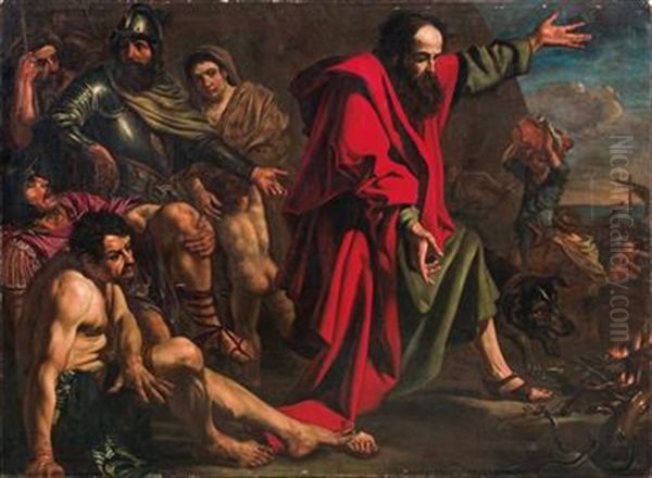 Saint Paul Destroying The Serpent Oil Painting by Michaelangelo Merisi Da Caravaggio