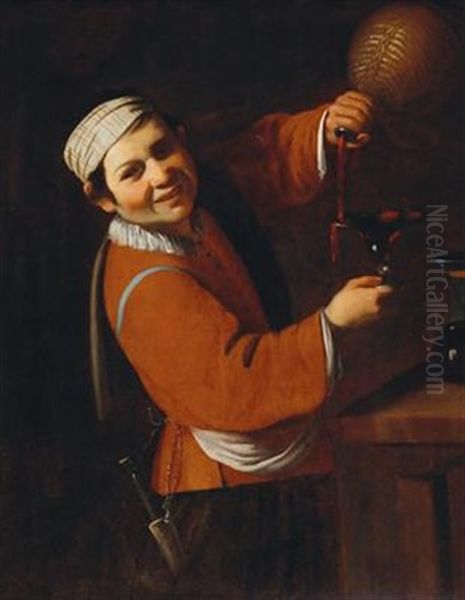 Boy With A Bottle Oil Painting by Michaelangelo Merisi Da Caravaggio