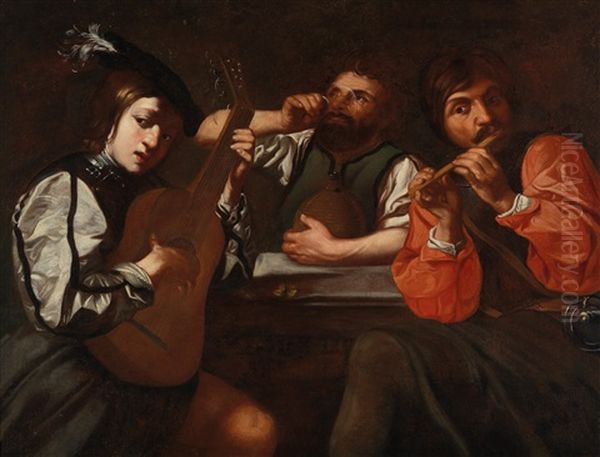 A Music-making Party Oil Painting by Michaelangelo Merisi Da Caravaggio