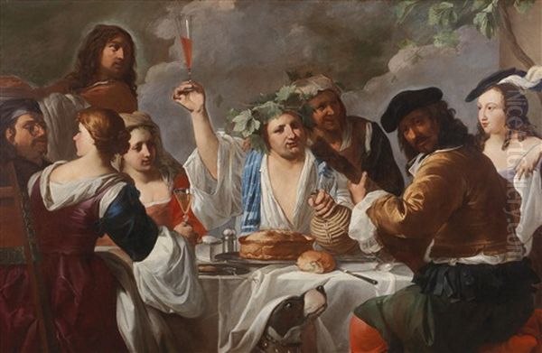 A Bacchanal With A Company Feasting And Making Music Oil Painting by Michaelangelo Merisi Da Caravaggio