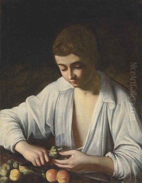 A Boy Peeling Fruit Oil Painting by Michaelangelo Merisi Da Caravaggio