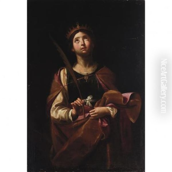 Saint Catherine With Her Wheel Oil Painting by Michaelangelo Merisi Da Caravaggio