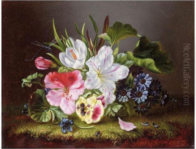 Still Life Of Flowers Oil Painting by Amalie Kaercher
