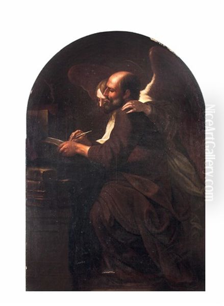 Der Hl. Evangelist Matthaus Mit Dem Engel Vor Dem Gekreuzigten Oil Painting by Michaelangelo Merisi Da Caravaggio