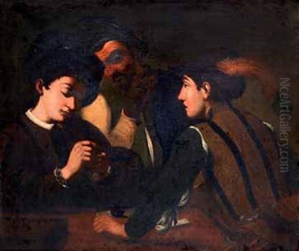 Les Joueurs De Cartes Oil Painting by Michaelangelo Merisi Da Caravaggio