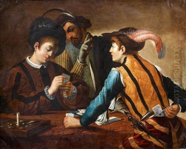 Les Joueurs De Cartes Oil Painting by Michaelangelo Merisi Da Caravaggio