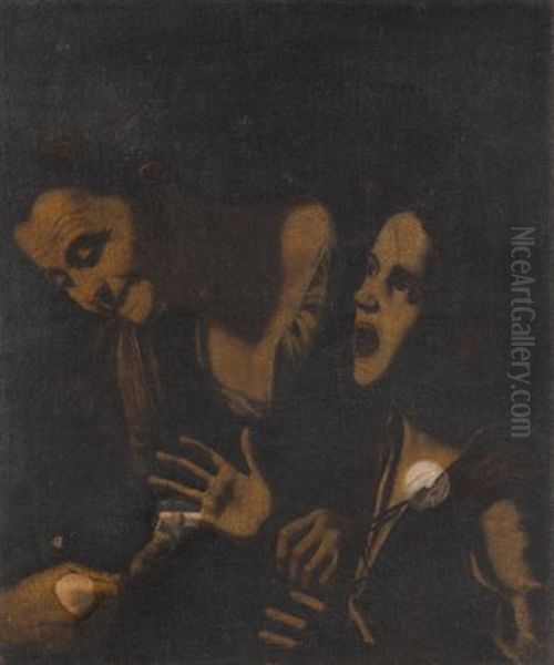A Young Boy Bitten By A Mouse Helped By An Old Woman Oil Painting by Michaelangelo Merisi Da Caravaggio
