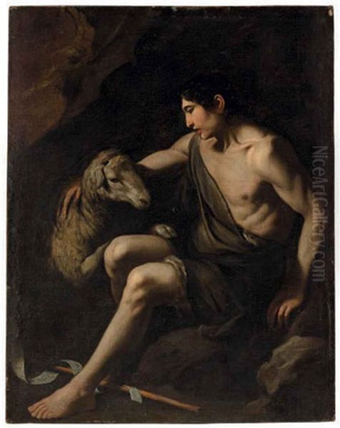 Saint John The Baptist With A Lamb Oil Painting by Michaelangelo Merisi Da Caravaggio