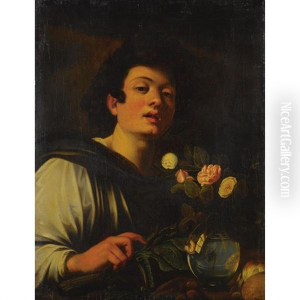 Boy With A Vase Of Flowers Oil Painting by Michaelangelo Merisi Da Caravaggio