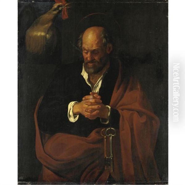 San Pietro E Il Gallo Oil Painting by Michaelangelo Merisi Da Caravaggio