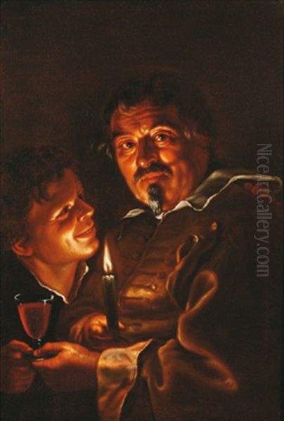 Alter Und Junger Mann Mit Kerze Oil Painting by Michaelangelo Merisi Da Caravaggio