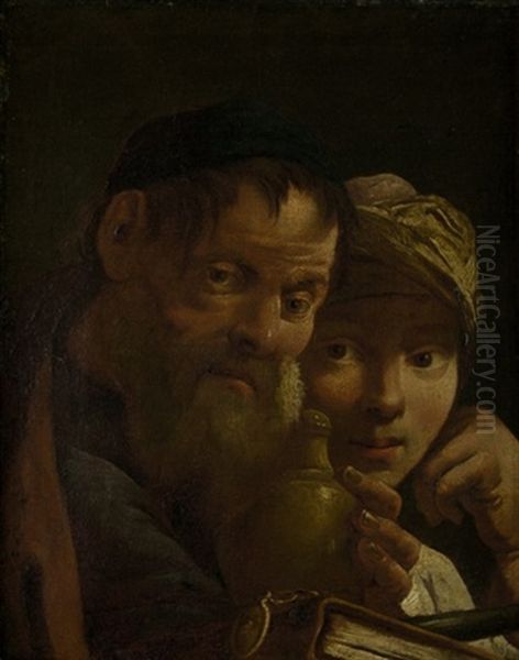 Halbfigurenbildnis Eines Gelehrten Mit Seinem Schuler Oil Painting by Michaelangelo Merisi Da Caravaggio