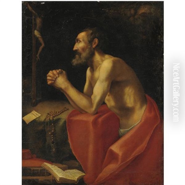 San Gerolamo In Preghiera Oil Painting by Michaelangelo Merisi Da Caravaggio