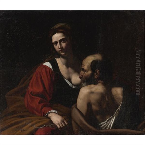 Roman Charity Oil Painting by Michaelangelo Merisi Da Caravaggio