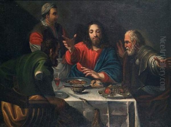 Le Christ Et Les Pelerins D'emmaus Oil Painting by Michaelangelo Merisi Da Caravaggio