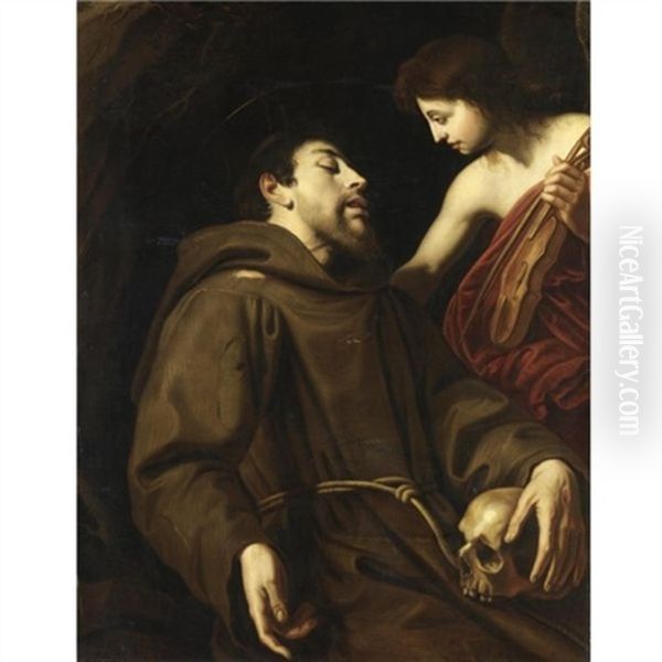 San Francesco Sorretto Da Un Angelo Oil Painting by Michaelangelo Merisi Da Caravaggio