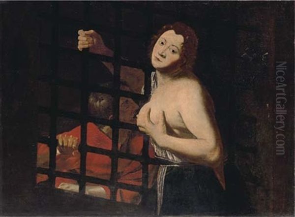 Roman Charity Oil Painting by Michaelangelo Merisi Da Caravaggio