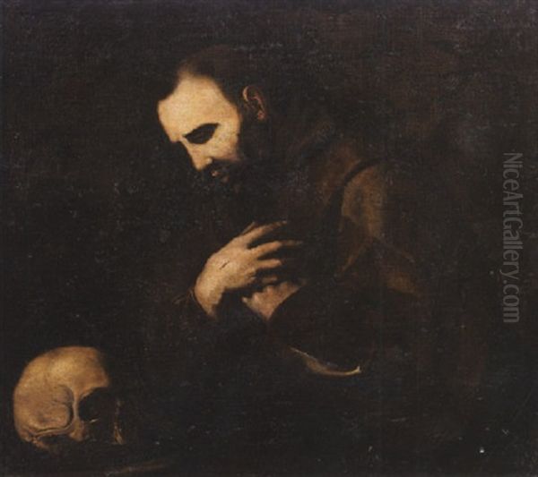 San Francesco In Meditazione Oil Painting by Michaelangelo Merisi Da Caravaggio