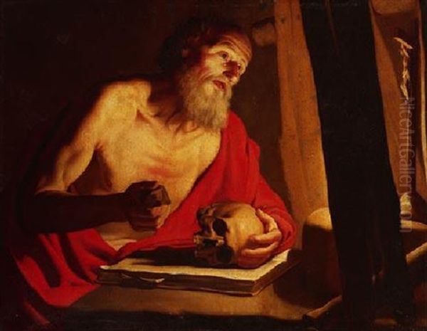 Der Heilige Hieronymus Mit Buch Und Totenschadel Oil Painting by Michaelangelo Merisi Da Caravaggio