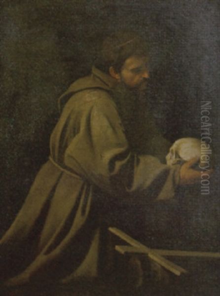 San Francesco In Meditazione Oil Painting by Michaelangelo Merisi Da Caravaggio