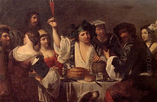 A Merry Company With A Figure Dressed As Bacchus Oil Painting by Michaelangelo Merisi Da Caravaggio