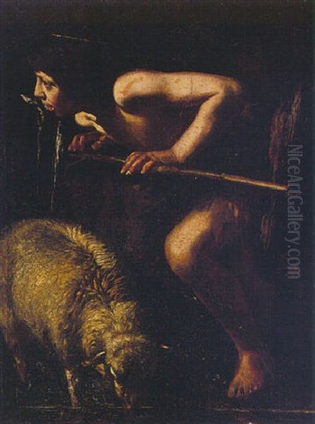 Saint John The Baptist Drinking From A Spring Oil Painting by Michaelangelo Merisi Da Caravaggio