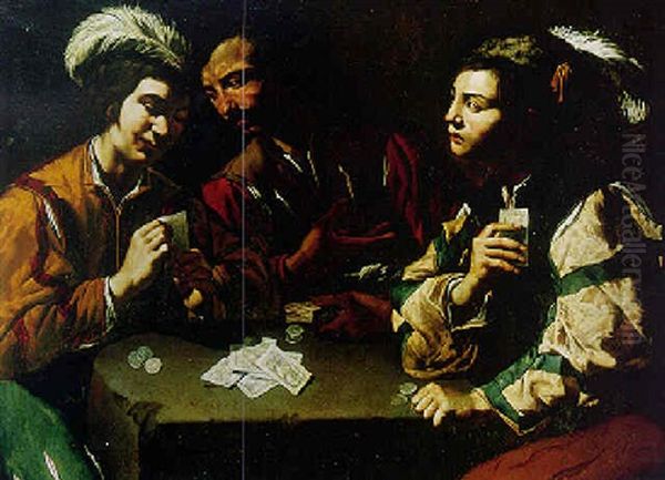 Cardplayers Oil Painting by Michaelangelo Merisi Da Caravaggio