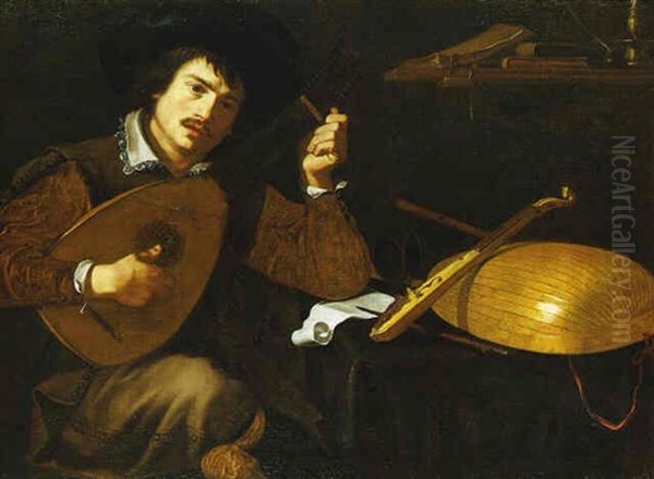 A Musician Oil Painting by Michaelangelo Merisi Da Caravaggio