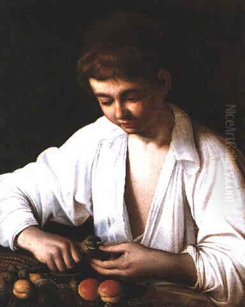 A Young Boy Peeling Fruit Oil Painting by Michaelangelo Merisi Da Caravaggio