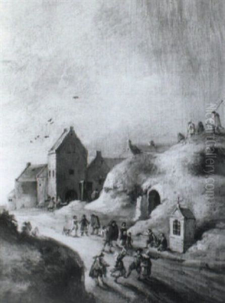 Peasants Dancing On A Sandy Road Outside A Village Oil Painting by Michaelangelo Merisi Da Caravaggio