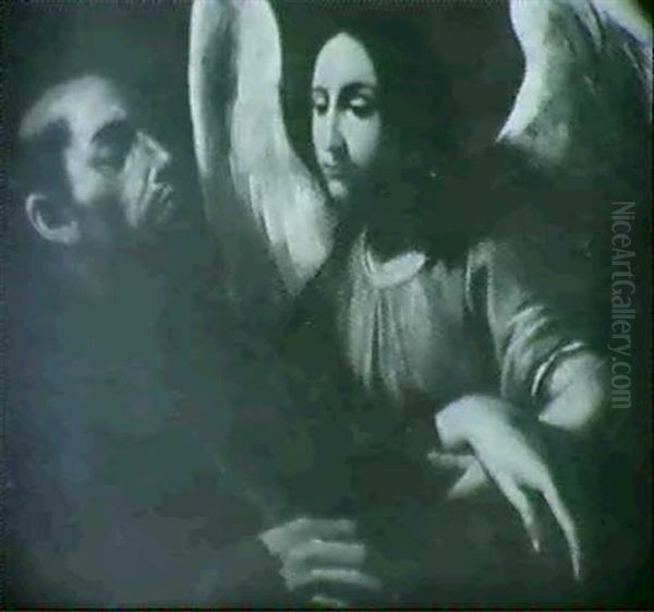 Saint Francis Of Assisi With An Angel Oil Painting by Michaelangelo Merisi Da Caravaggio
