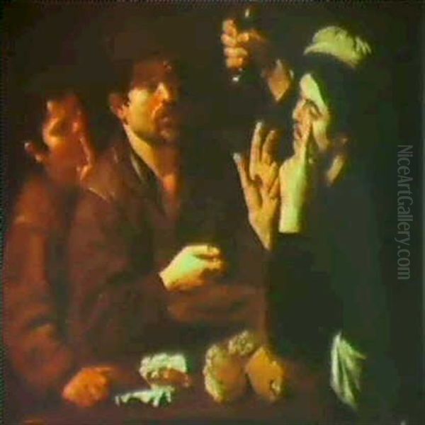 Three Figures At A Table Oil Painting by Michaelangelo Merisi Da Caravaggio