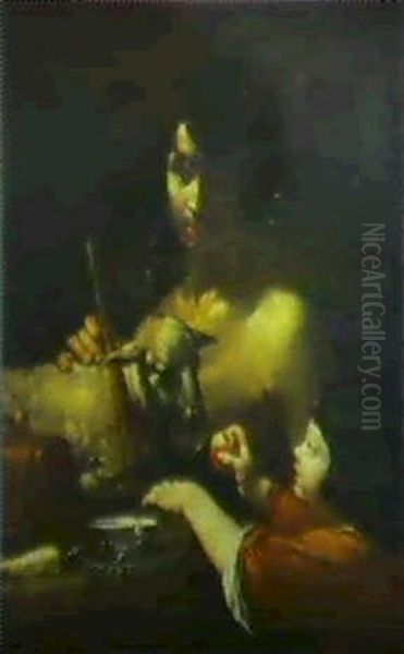 Young Shepherd With A Child Feeding A Crab Apple To A Sheep Oil Painting by Michaelangelo Merisi Da Caravaggio