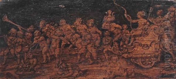 Diana In A Triumphal Chariot, Accompanied By Prisoners And Worshippers, Towed By Putti Oil Painting by Polidoro Da Caravaggio (Caldara)