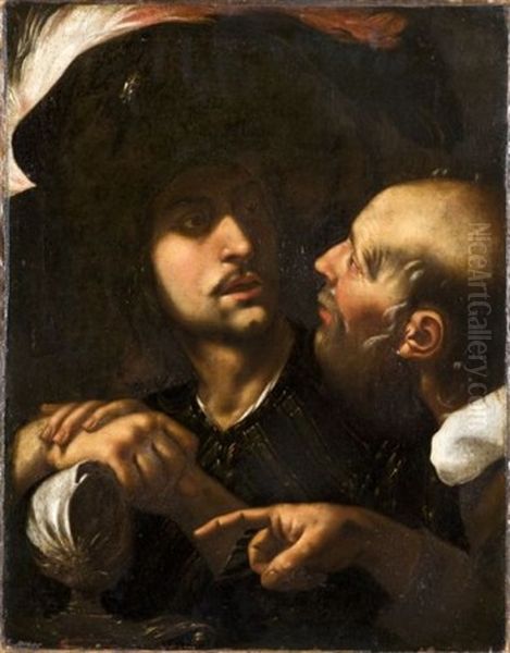 Soldat Conversant Avec Un Vieil Homme Oil Painting by Polidoro Da Caravaggio (Caldara)