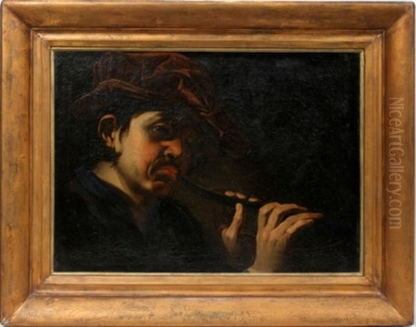 Playing A Flute Oil Painting by Polidoro Da Caravaggio (Caldara)