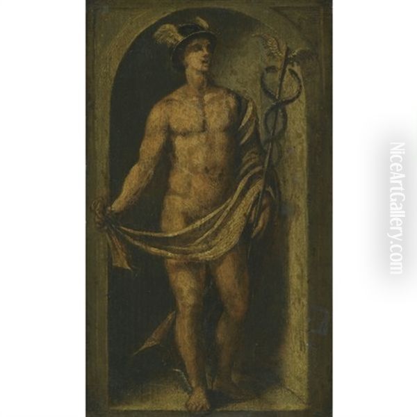 Mercury (+ Jupiter; Pair) Oil Painting by Polidoro Da Caravaggio (Caldara)