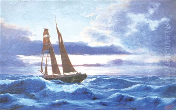 Goelette A Huniers En Route Oil Painting by Adolphe Carbon