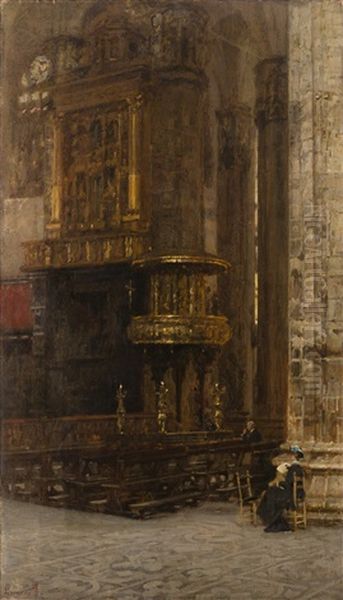 L'organo E Pulpito Di Destra Del Duomo Oil Painting by Filippo Carcano