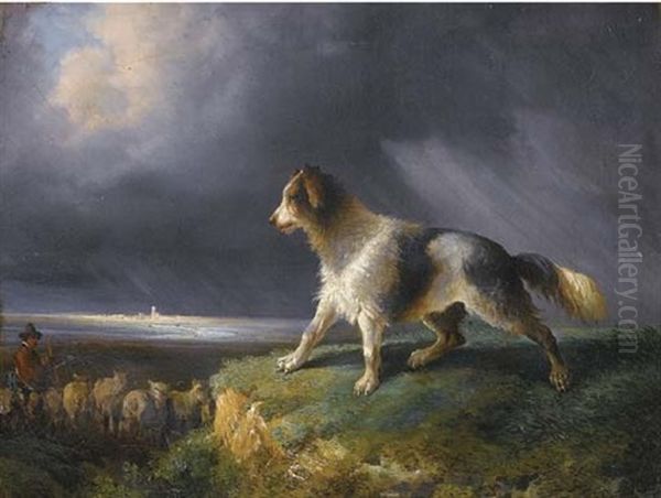 Cane Pastore Con Gregge Oil Painting by Consalvo Carelli